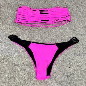 Pink and Black Strappy Bikini